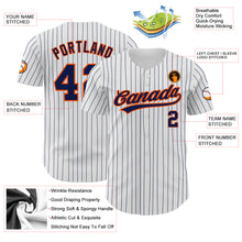 Load image into Gallery viewer, Custom White Navy Pinstripe Navy-Orange Authentic Baseball Jersey
