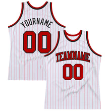 Load image into Gallery viewer, Custom White Red Pinstripe Red-Black Authentic Basketball Jersey
