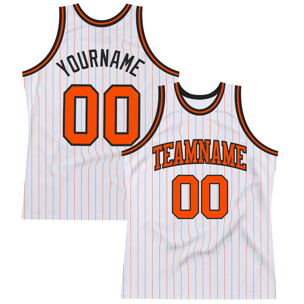 Custom White Orange Pinstripe Orange-Black Authentic Basketball Jersey