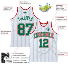 Load image into Gallery viewer, Custom White Kelly Green Pinstripe Kelly Green-Red Authentic Basketball Jersey
