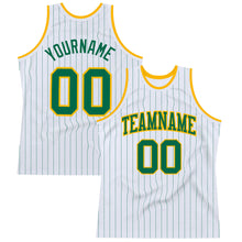 Load image into Gallery viewer, Custom White Kelly Green Pinstripe Kelly Green-Gold Authentic Basketball Jersey
