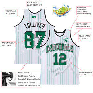 Custom White Kelly Green Pinstripe Kelly Green-Black Authentic Basketball Jersey