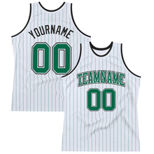 Load image into Gallery viewer, Custom White Kelly Green Pinstripe Kelly Green-Black Authentic Basketball Jersey
