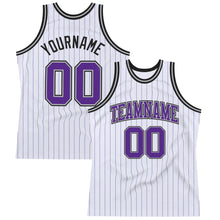 Load image into Gallery viewer, Custom White Purple Pinstripe Purple Gray-Black Authentic Basketball Jersey
