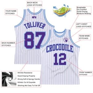 Custom White Purple Pinstripe Purple-Light Blue Authentic Basketball Jersey