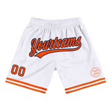 Load image into Gallery viewer, Custom White Orange-Navy Authentic Throwback Basketball Shorts
