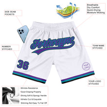 Load image into Gallery viewer, Custom White Purple Teal-Black Authentic Throwback Basketball Shorts
