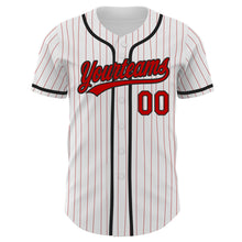Load image into Gallery viewer, Custom White Red Pinstripe Red-Black Authentic Baseball Jersey
