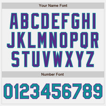 Load image into Gallery viewer, Custom White Purple Pinstripe Teal Authentic Baseball Jersey
