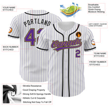Load image into Gallery viewer, Custom White Purple Pinstripe Purple Old Gold-Black Authentic Baseball Jersey

