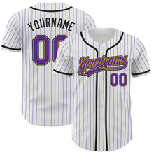 Load image into Gallery viewer, Custom White Purple Pinstripe Purple Old Gold-Black Authentic Baseball Jersey
