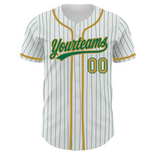 Load image into Gallery viewer, Custom White Kelly Green Pinstripe Old Gold Authentic Baseball Jersey
