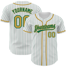 Load image into Gallery viewer, Custom White Kelly Green Pinstripe Old Gold Authentic Baseball Jersey
