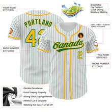 Load image into Gallery viewer, Custom White Kelly Green Pinstripe Gold Authentic Baseball Jersey
