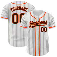 Load image into Gallery viewer, Custom White Brown Pinstripe Brown-Orange Authentic Baseball Jersey
