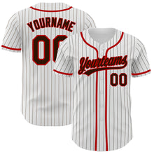 Load image into Gallery viewer, Custom White Brown Pinstripe Brown-Red Authentic Baseball Jersey
