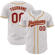 Load image into Gallery viewer, Custom White Crimson Pinstripe Crimson-Old Gold Authentic Baseball Jersey
