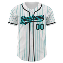 Load image into Gallery viewer, Custom White Teal Pinstripe Black Authentic Baseball Jersey
