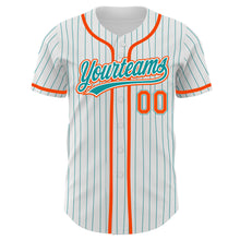 Load image into Gallery viewer, Custom White Teal Pinstripe Teal-Orange Authentic Baseball Jersey
