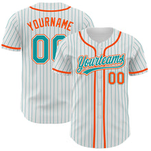 Load image into Gallery viewer, Custom White Teal Pinstripe Teal-Orange Authentic Baseball Jersey

