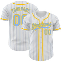 Load image into Gallery viewer, Custom White Light Blue Pinstripe Light Blue-Yellow Authentic Baseball Jersey
