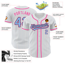 Load image into Gallery viewer, Custom White Light Blue Pinstripe Light Blue Black-Pink Authentic Baseball Jersey
