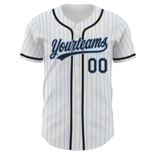 Load image into Gallery viewer, Custom White Light Blue Pinstripe Black Authentic Baseball Jersey
