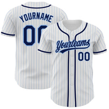 Load image into Gallery viewer, Custom White Light Blue Pinstripe Navy Authentic Baseball Jersey
