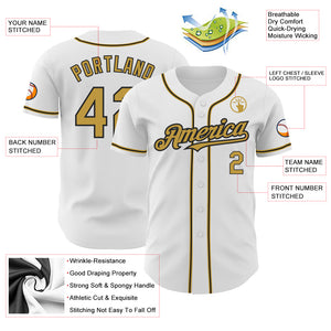 Custom White Old Gold-Black Authentic Baseball Jersey