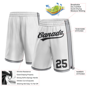 Custom White Black-Gray Authentic Basketball Shorts