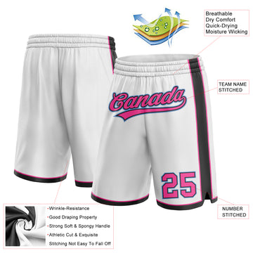 Custom White Pink Black-Light Blue Authentic Basketball Shorts
