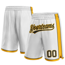 Load image into Gallery viewer, Custom White Black-Gold Authentic Basketball Shorts
