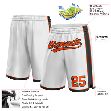 Custom White Orange-Black Authentic Basketball Shorts