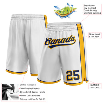 Custom White Navy-Gold Authentic Basketball Shorts