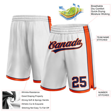Custom White Navy-Orange Authentic Basketball Shorts