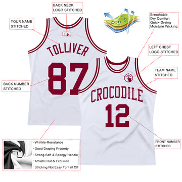 Custom White Maroon Authentic Throwback Basketball Jersey