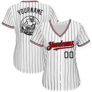 Custom White Black Pinstripe Red Authentic Baseball Jersey