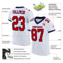 Load image into Gallery viewer, Custom White Red-Navy Mesh Authentic Football Jersey
