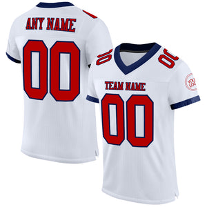 Custom White Red-Navy Mesh Authentic Football Jersey