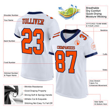 Load image into Gallery viewer, Custom White Orange-Navy Mesh Authentic Football Jersey
