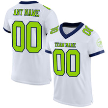 Load image into Gallery viewer, Custom White Neon Green-Navy Mesh Authentic Football Jersey
