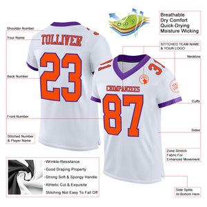 Custom White Orange-Purple Mesh Authentic Football Jersey