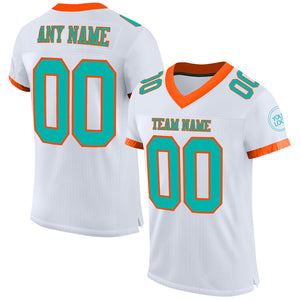 Custom White Aqua-Orange Mesh Authentic Football Jersey