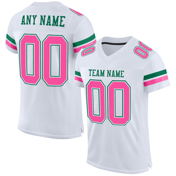 Custom White Pink-Kelly Green Mesh Authentic Football Jersey