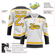 Load image into Gallery viewer, Custom White Gold-Black Hockey Lace Neck Jersey

