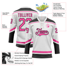 Load image into Gallery viewer, Custom White Pink-Black Hockey Lace Neck Jersey
