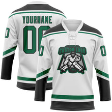 Load image into Gallery viewer, Custom White Kelly Green-Black Hockey Lace Neck Jersey
