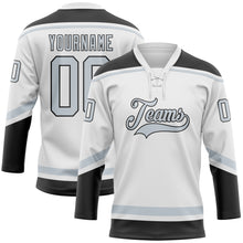 Load image into Gallery viewer, Custom White Silver-Black Hockey Lace Neck Jersey
