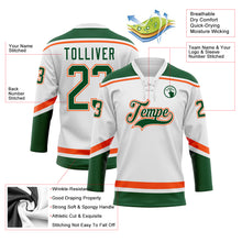 Load image into Gallery viewer, Custom White Green-Orange Hockey Lace Neck Jersey
