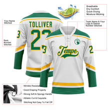 Load image into Gallery viewer, Custom White Kelly Green-Gold Hockey Lace Neck Jersey
